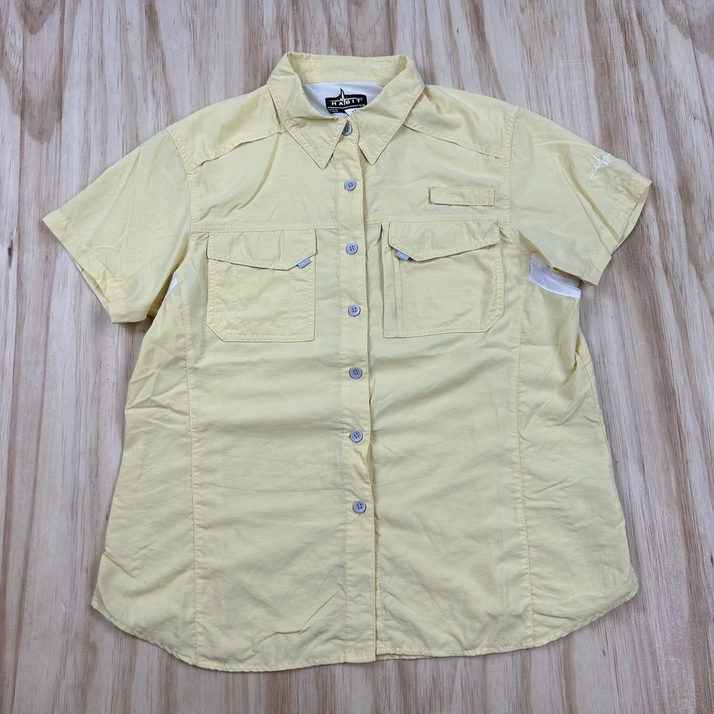 Habit Women's Large Yellow Short Sleeve Button Shirt Outdoor Solar Factor